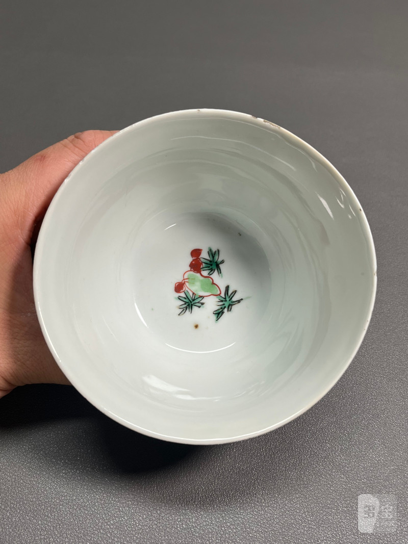 明天启—崇祯  青花五彩兰花杯（一组 4 只） - 图12